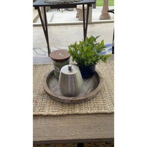 Whitewash Wooden Round Serving Tray - Farmhouse Decor for Coffee Table